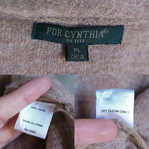 For Cynthia Cozy Wool Moto Buckle Zip Front Jacket Marled Beige Tan Petite Large - Picture 15 of 16